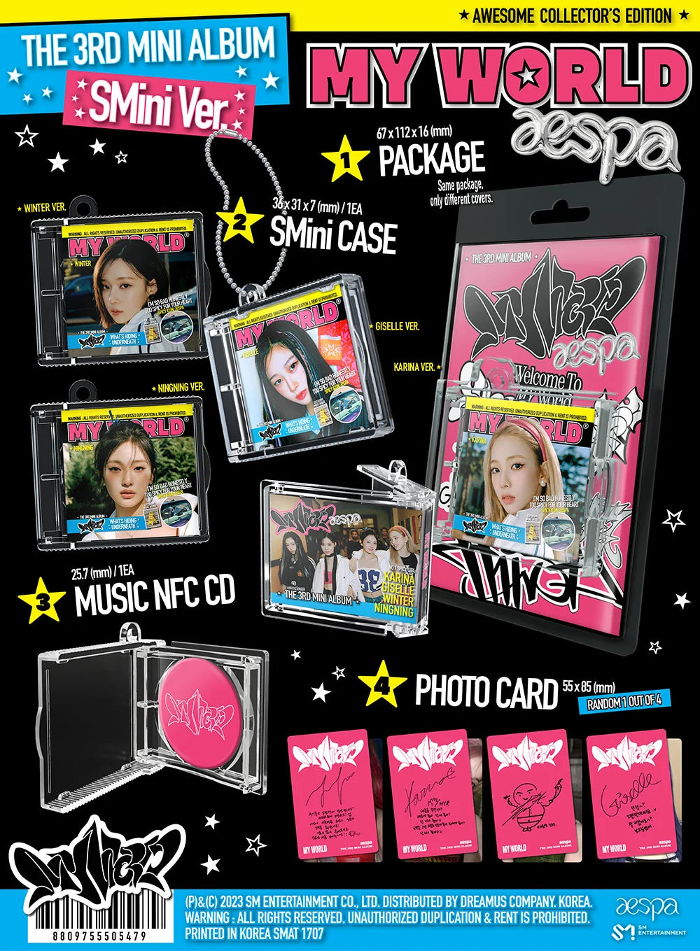 AESPA 'MY WORLD' 3RD MINI ALBUM SMINI VER. [RANDOM]