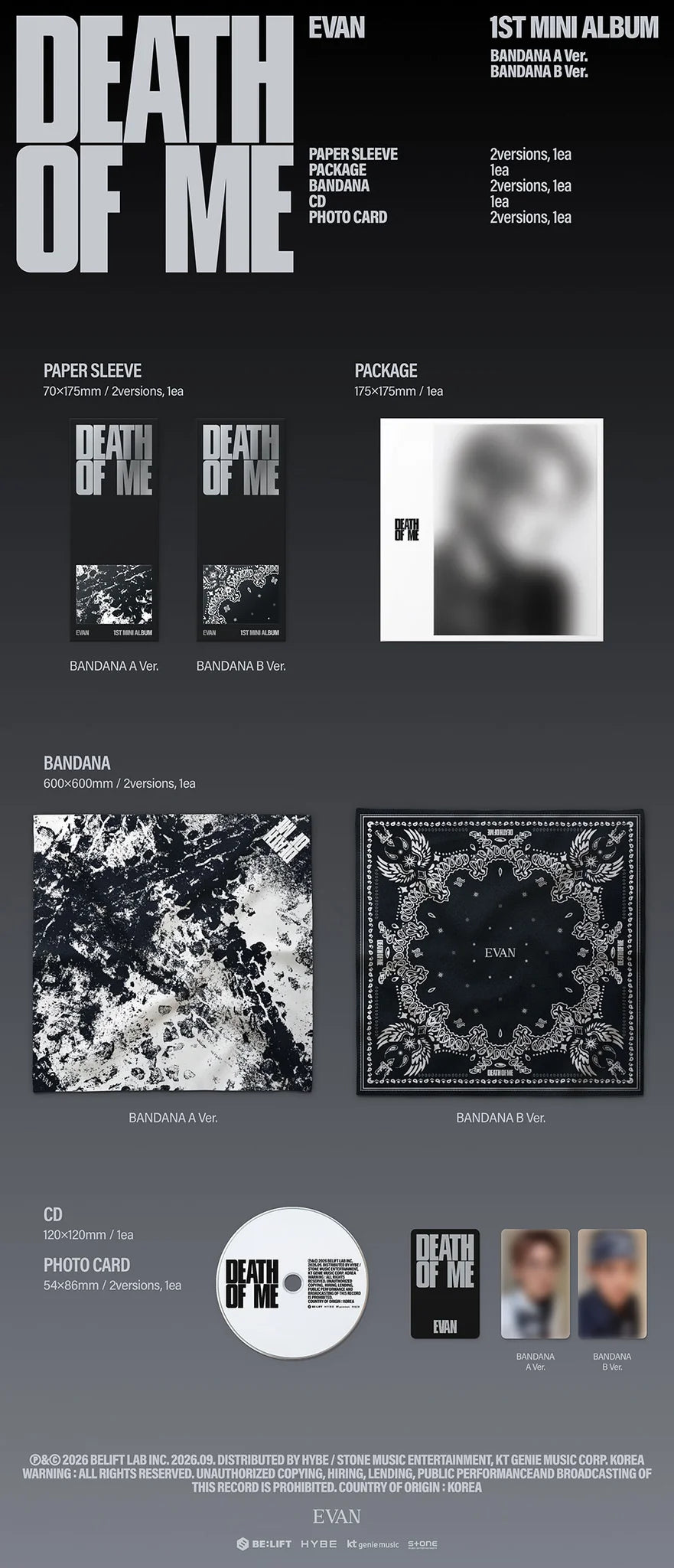 <b>[PRE-ORDER]</b> EVAN 'DEATH OF ME' 1ST MINI ALBUM BANDANA VER.